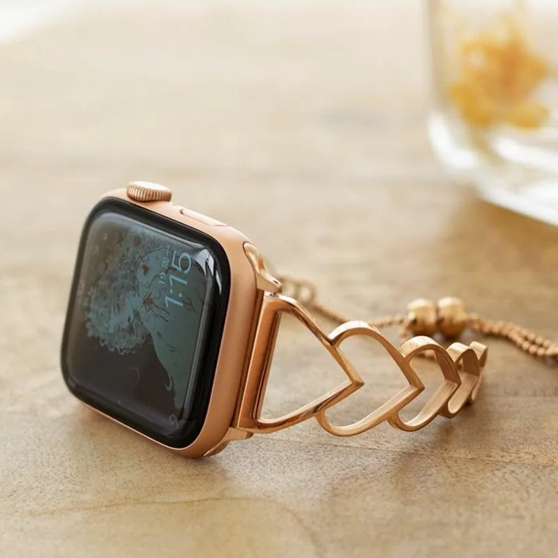 

Браслет Starp для Apple Watch Band 42 мм 41 мм 40 мм 38 мм, модный металлический браслет в форме сердца для iWatch Series 7 6 Se 5 4 3 2 44 мм 45 мм
