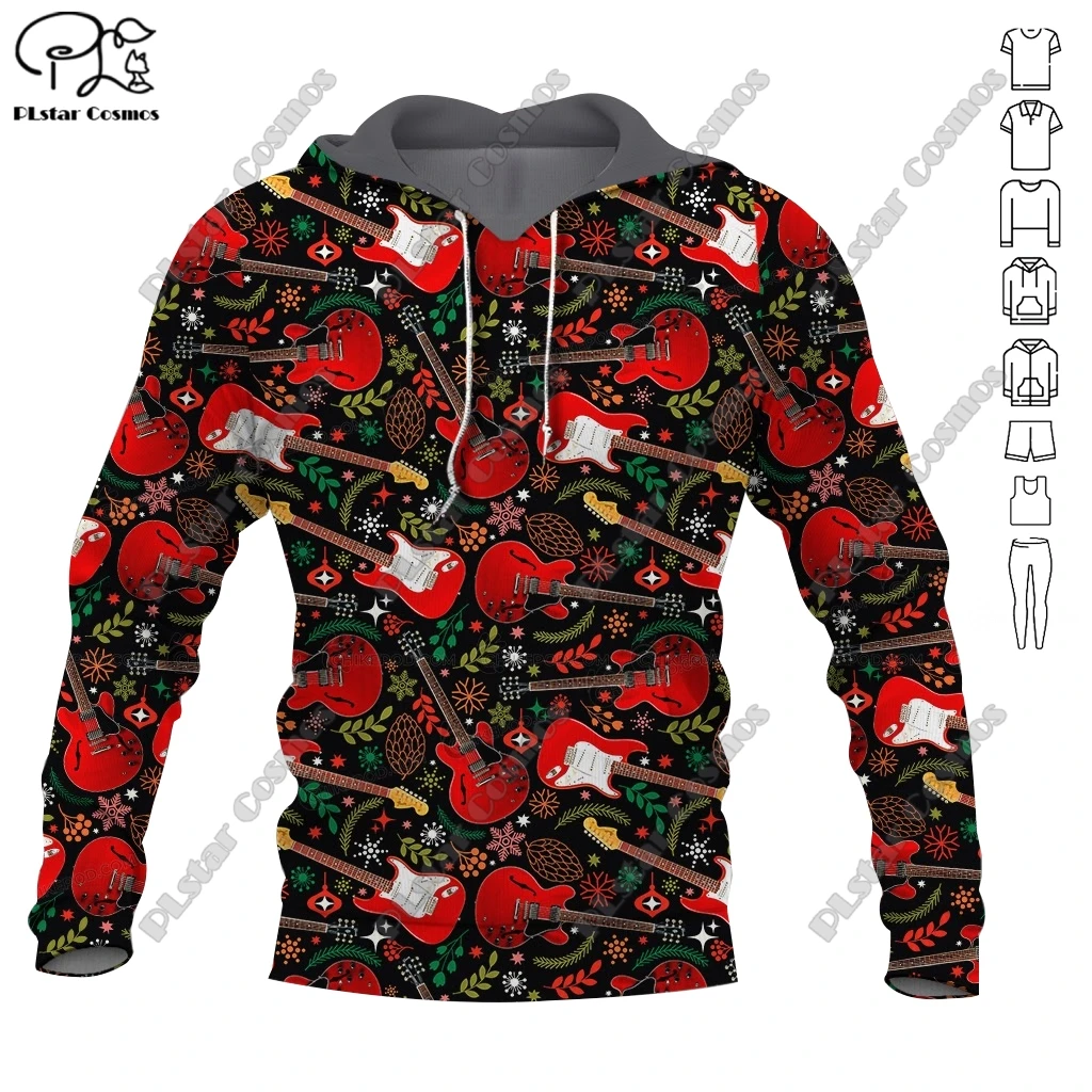 PLstar Cosmos 3D Printing Newest Christmas Theme Christmas Gift Red Guitar Christmas Tree Casual Unique Unisex Hoodie\Zip Hoodie
