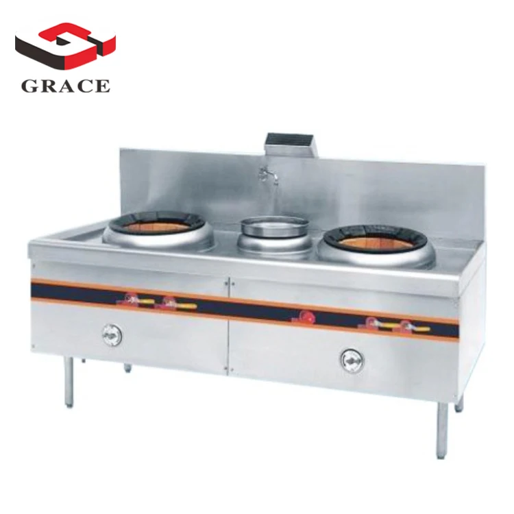 Chinese Commercial Gas Stove 2 Burners 2 Water Wok Restaurant
