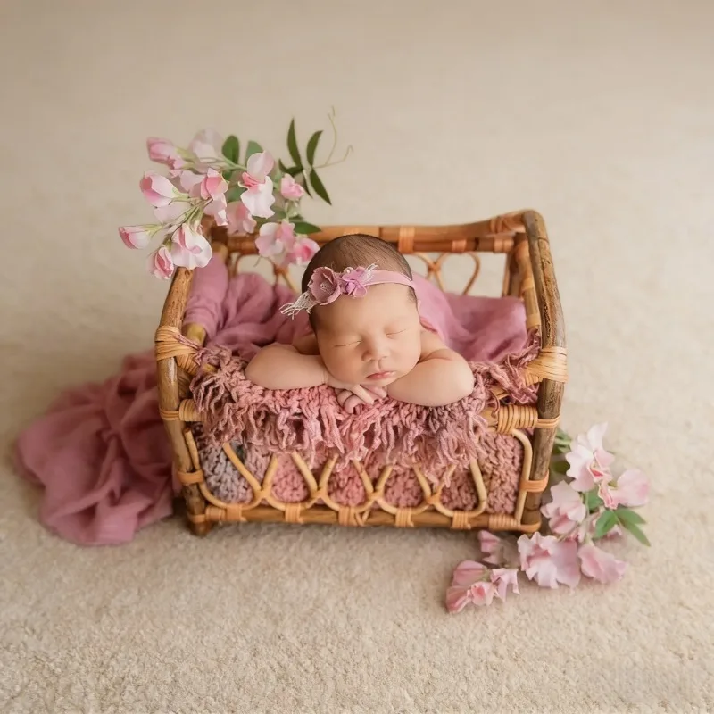 Newborn Studio Shooting Props 1pc Handmade Rattan Retro Photography Basket Practical Furniture Baby Photo Growth Souvenir Gift