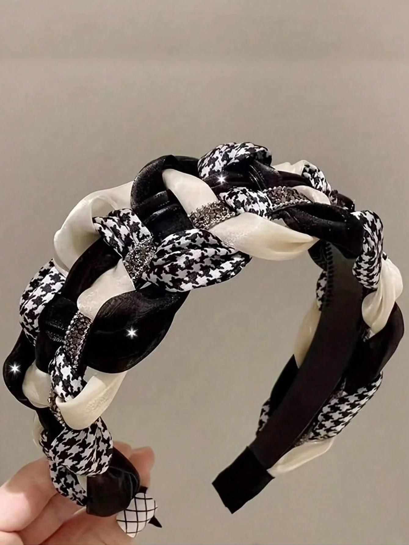 1 Stück elegantes gewebtes Stirnband im Retro-Stil mit funkelnden Strasssteinen – breites, rutschfestes Damen-Stirnband-Haar-Accessoire