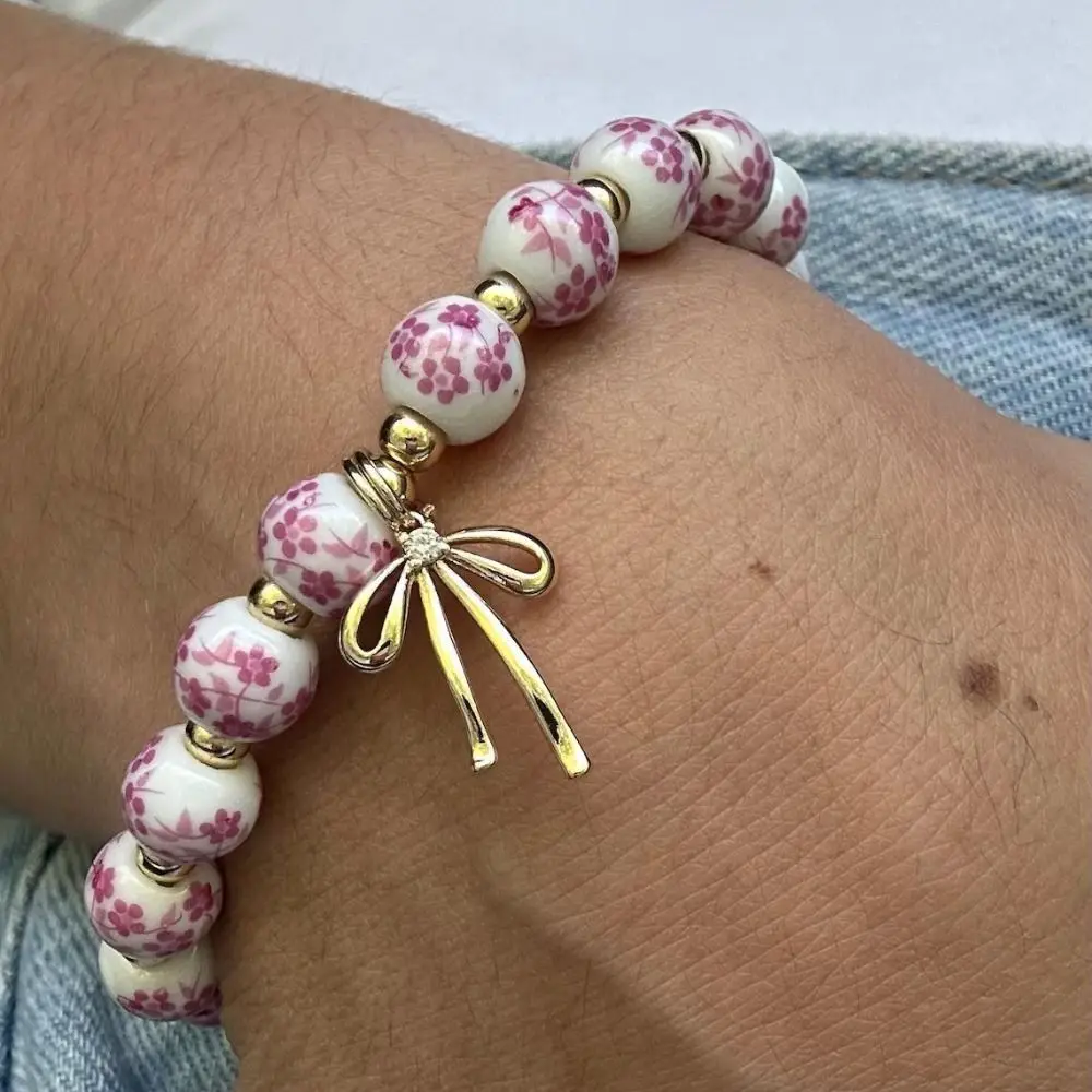 Elastic Blue and White Porcelain Bracelet Ceramics Metal Beads Beads Bracelets Vintage Antiquities New Chinese Style Bracelet