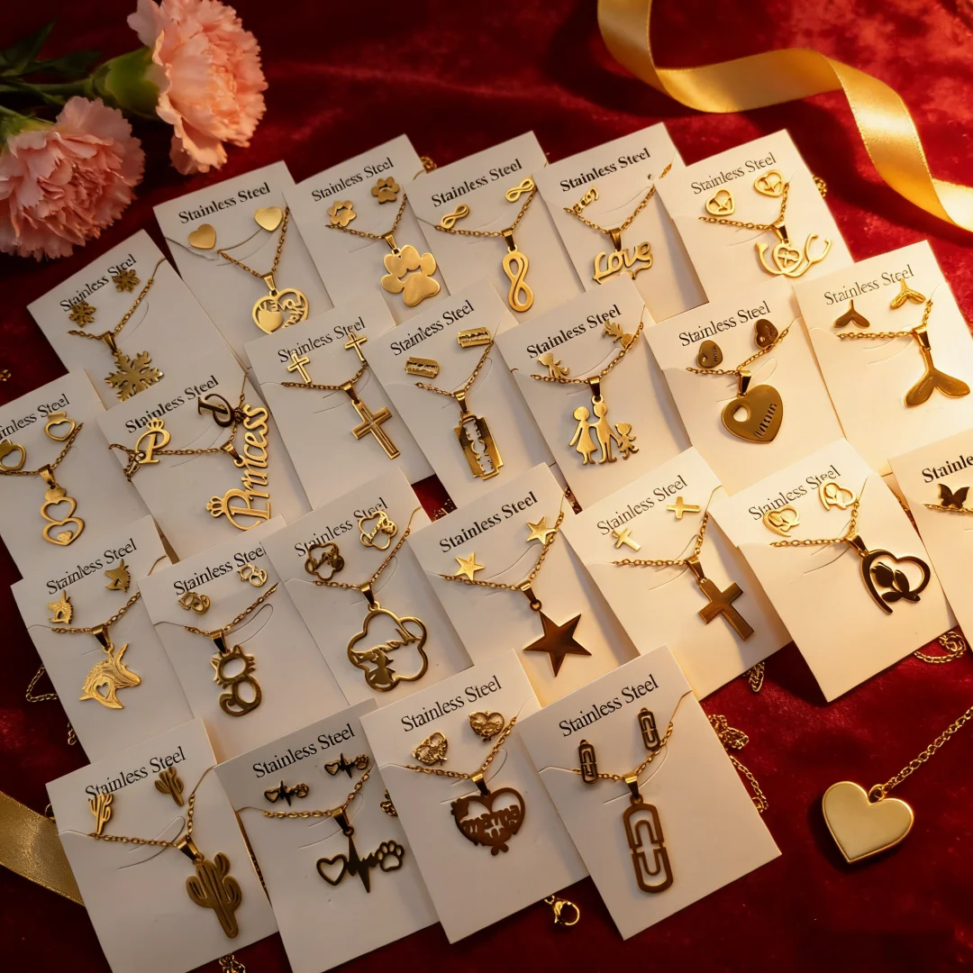 10-Piece Set, Random Combination Set, Stainless Steel Star and Moon Earrings and Pendant Set, Women's Jewelry, Mother's Day Gift 3