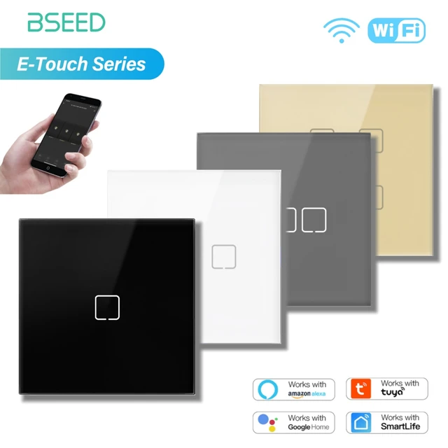 BSEED WIFI Touch Switch  1/2/3/4Gang Glass Smart Wall Light Switch Touch Screen Backlight Control Aleax Smart Life App E Series