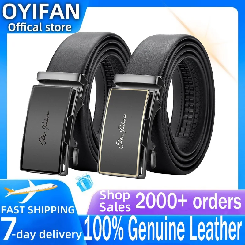OYIFAN Men Belt Genuine Leather belt for men Alloy buckle ratchet belts Men Designer Belt Automatic belts 벨트 5