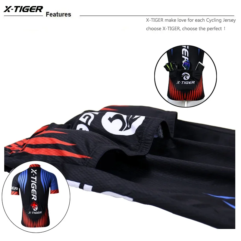 Cycling Jersey X-TIGER Men Mountain Bike Quick-Dry Racing MTB Bicycle SPF 40+ Breathable