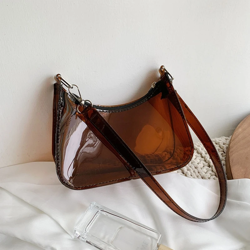 D0LF Fashion Vintage Ladies Solid Color Clear Underarm Bag Casual