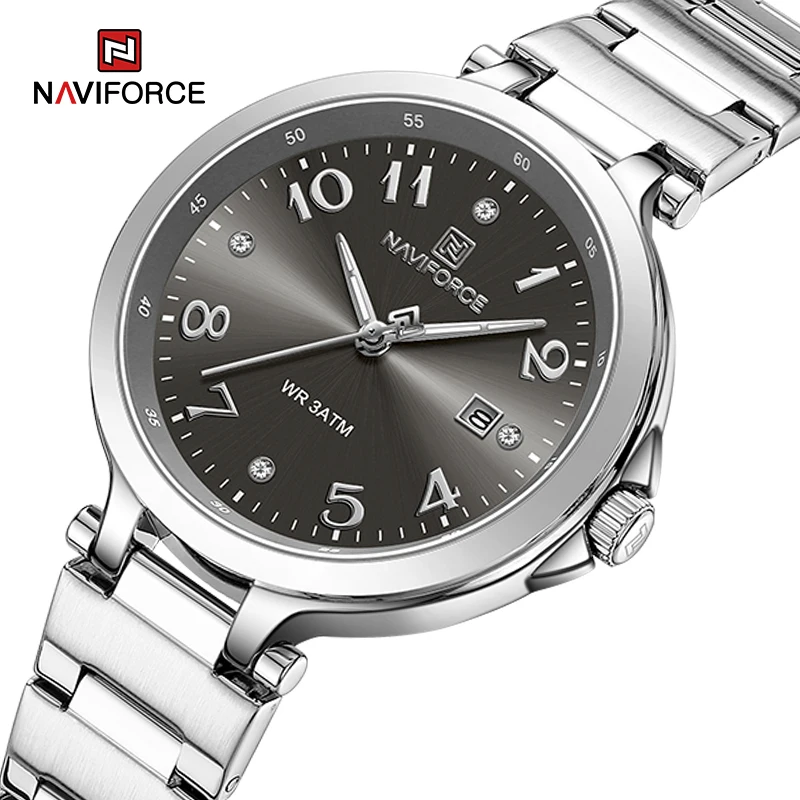 

Часы наручные NAVIFORCE женские кварцевые, модные подарки для девушек, дисплей даты, стальной ремешок, водонепроницаемые
