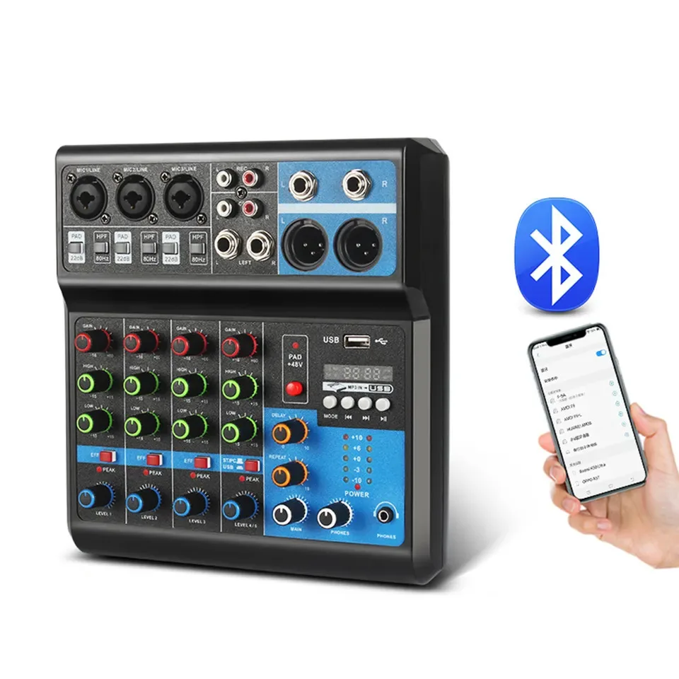 5 Channel Sound Mixer Table Audio Professional Portable Digital Console Computer Recording DJ Controller Processor USB Bluetooth