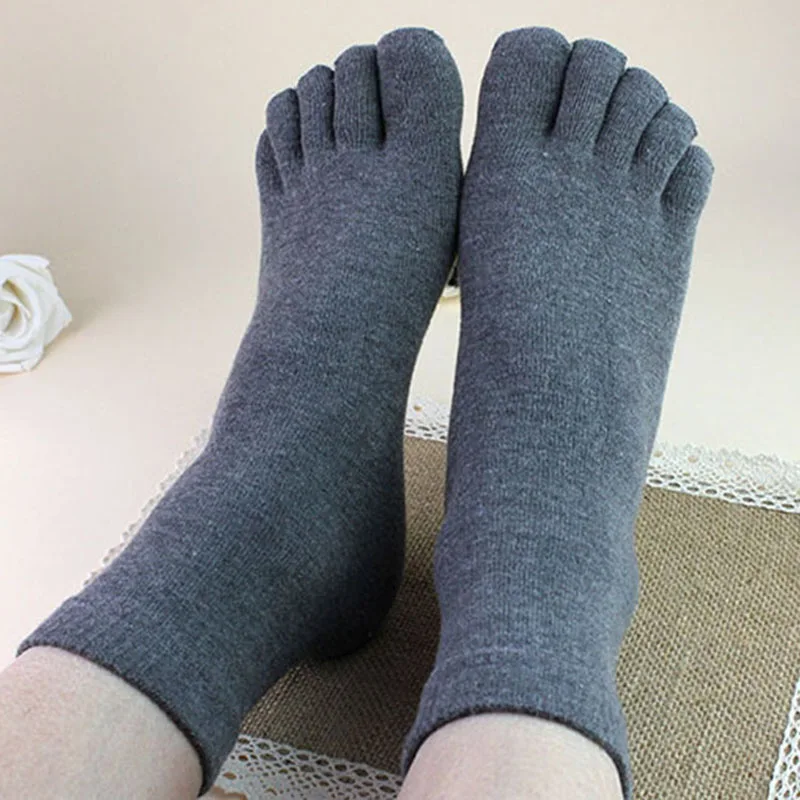 5 Pairs Man Five Finger Business Work Socks Good Quality Cotton Solid Black White Simple Deodorant Split Toe Sock Without Heel