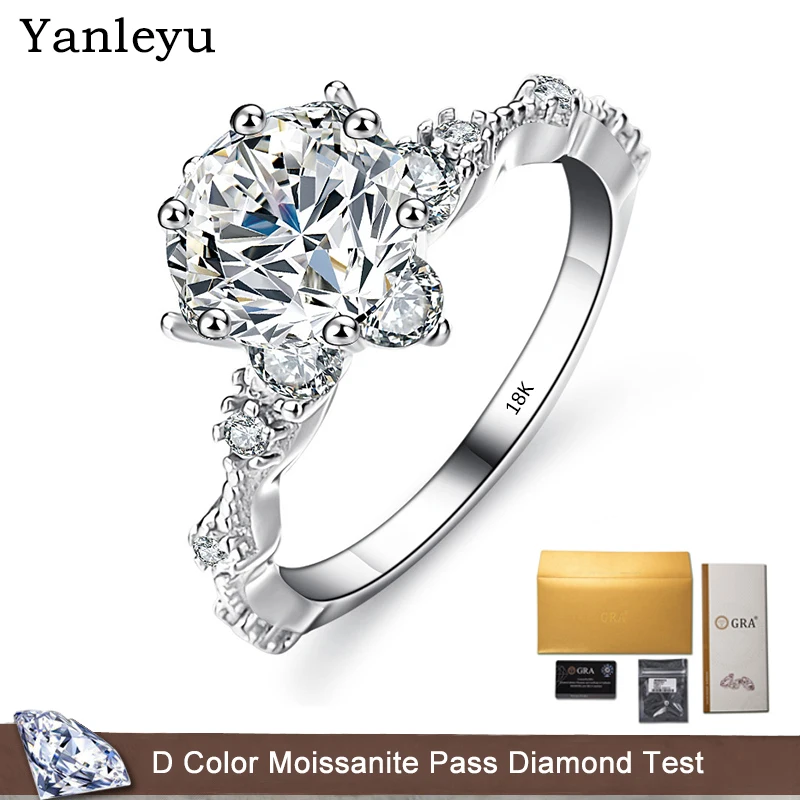 

Yanleyu 1ct 3ct 5ct Sunflower Real Moissanite Engagement Rings For Women 18K White Gold Fine Jewelry Wedding Band with GRA