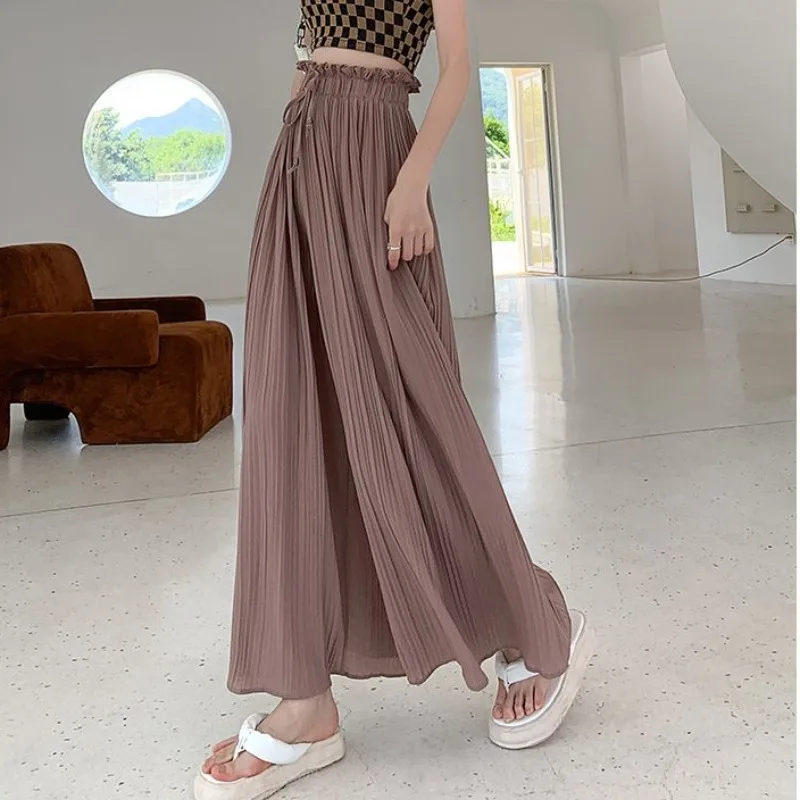 2023 New 40.00 Kg-110.00 Kg Wearable Loose large Size Women Wide-Legged Pants Skirt Stylish Casual High-waisted Nine-point Pants
