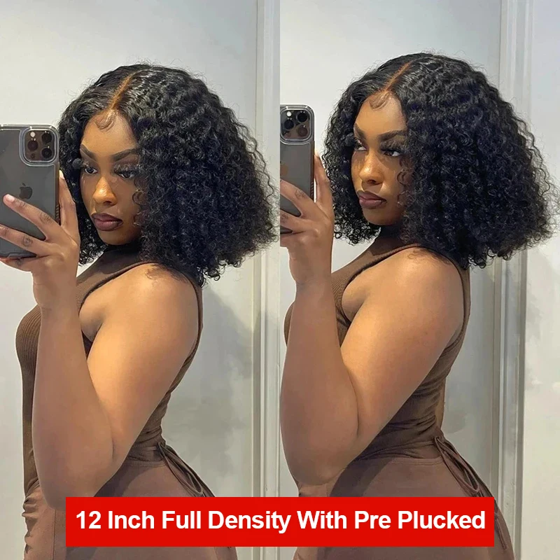 Glueless Bob Perücken aus Echthaar, gelockt, 7x5 13x4 Lace Front Echthaarperücke, 250 Dichte, 13x6 HD Deep Wave Lace Frontal Perücke, sofort tragbar – Detail 3