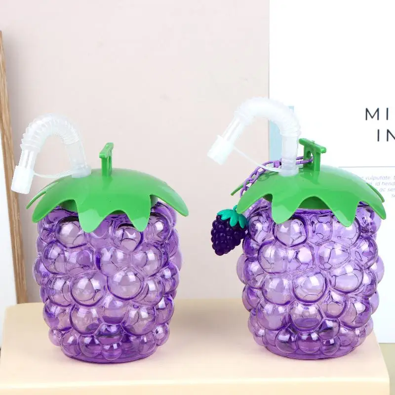 Summer Drink Cup Beach Pool Parties, Portable Grape Shaped Straw Water Bottle