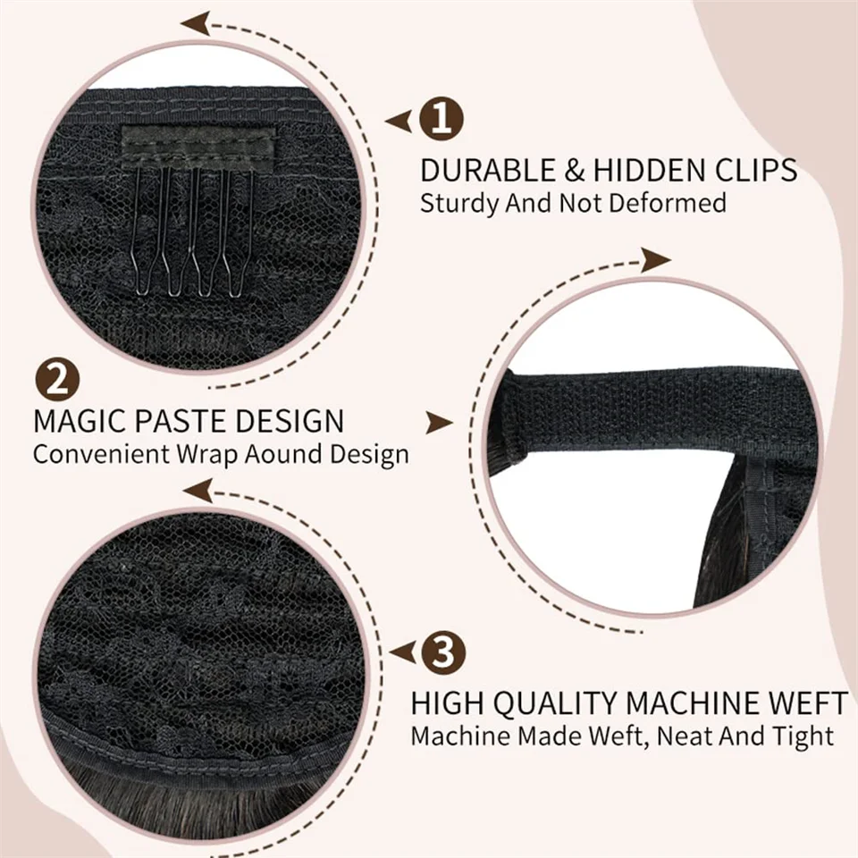 Cranberry Clip in Ponytail Hair Extension Water Wave Human Hair Wrap Around 100G Pony Tail Piece Body/Straight/Deep Wave