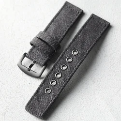 Premium Durable Retro Canvas Strap - Black Green Double - Layer Thick Men's Band - 20mm (Brack Black Buckle)