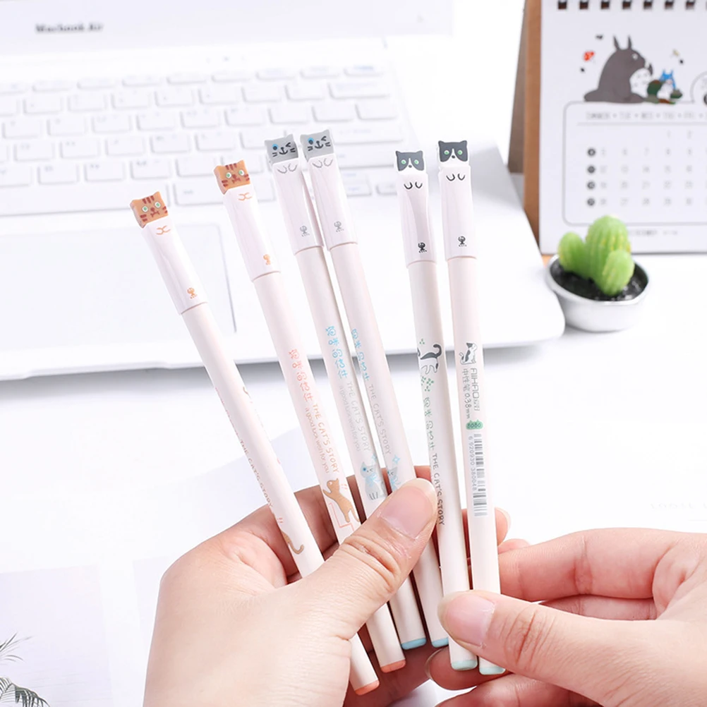 6pcs Cat Gel Pens with 0.38mm Extra Black Ink Office Supplies Stationery for Students