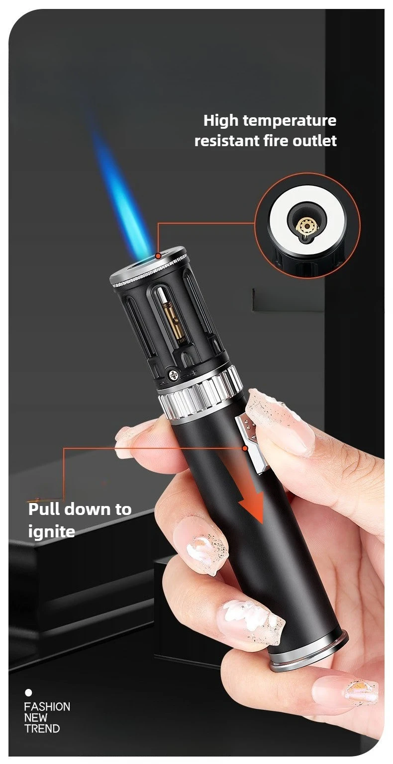Description Picture 6 of itemNew Cylindrical Butane Gas Lighter, Outdoor Camping and Barbecue Portable Ignitor, Cigar Lighter, Metal, Windproof