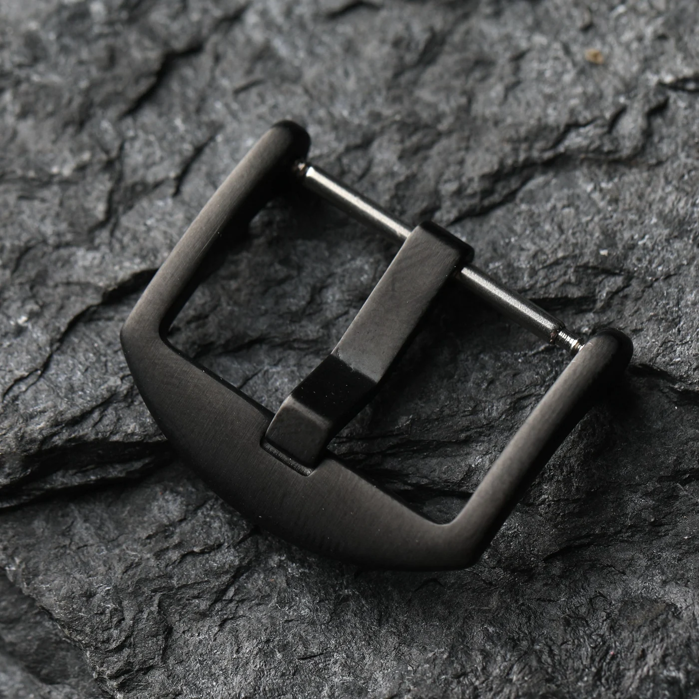 Premium Stainless Steel & Black Titanium Buckle with Genuine Leather Watch Strap - Silver/Black