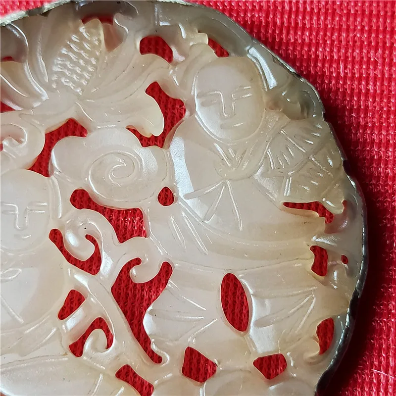 Handicraft old silver bag jade hollow white jade brand patina