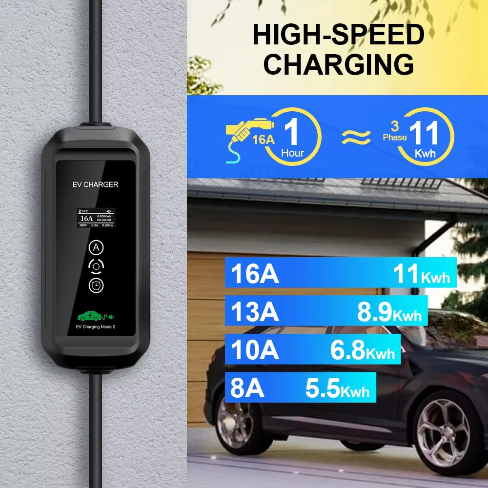 Kolanky Type 2 Portable EV Charger 11KW 16A 3 Phase EVSE Charging Cable 7m CEE Plug for Electric Car — view 3