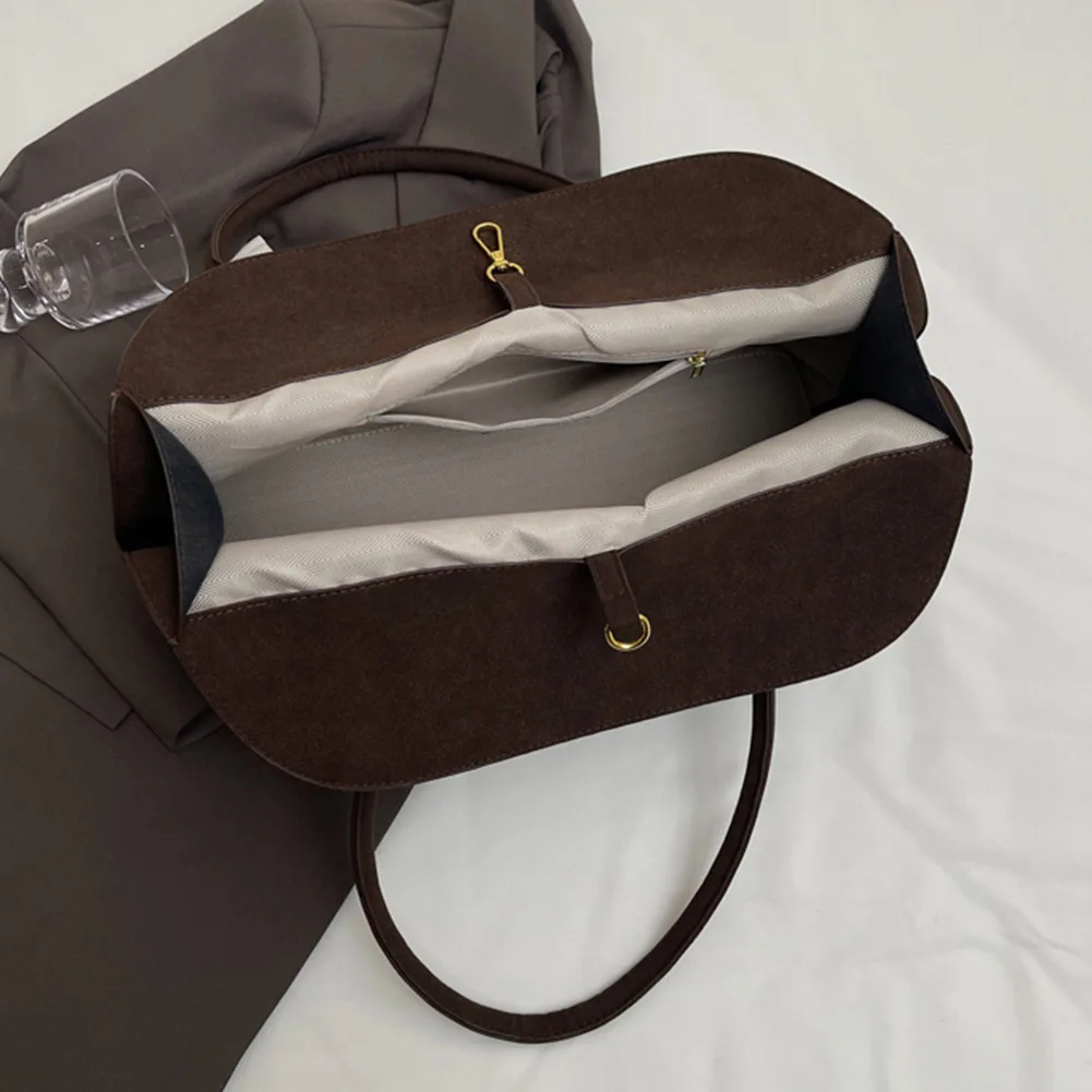 Shoulder Bag for Women Men with Inner Pocket Top Handle Bag Suede Solid Color Tote Bag Satchel Bag Work Travel Bag