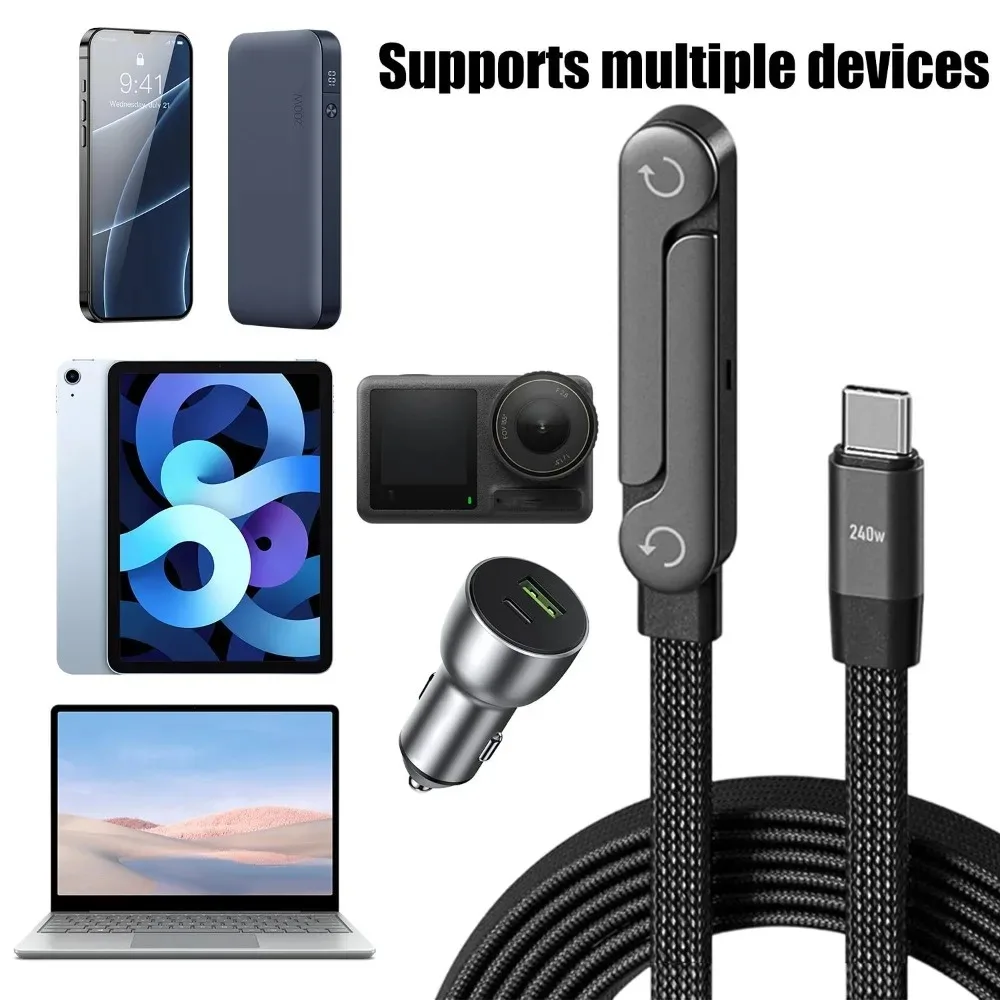 1m/1.5m/2m 240W 고속 충전 90 °   엘보우 데이터 케이블 타입 C to 타입 C 케이블 접이식 스탠드 폰 홀더 코드 (아이폰, 삼성용)