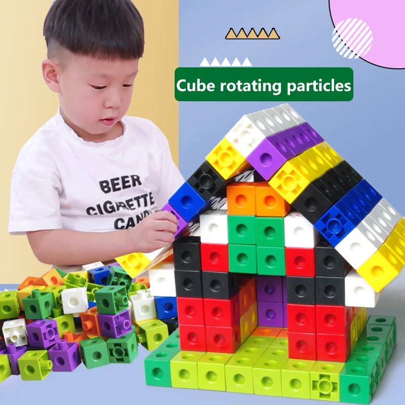 100/200Pcs Connected Cube Toys For Mathematical Counting Plastic Blocks Colored Mathematical Cube School Preschool building blocks toys