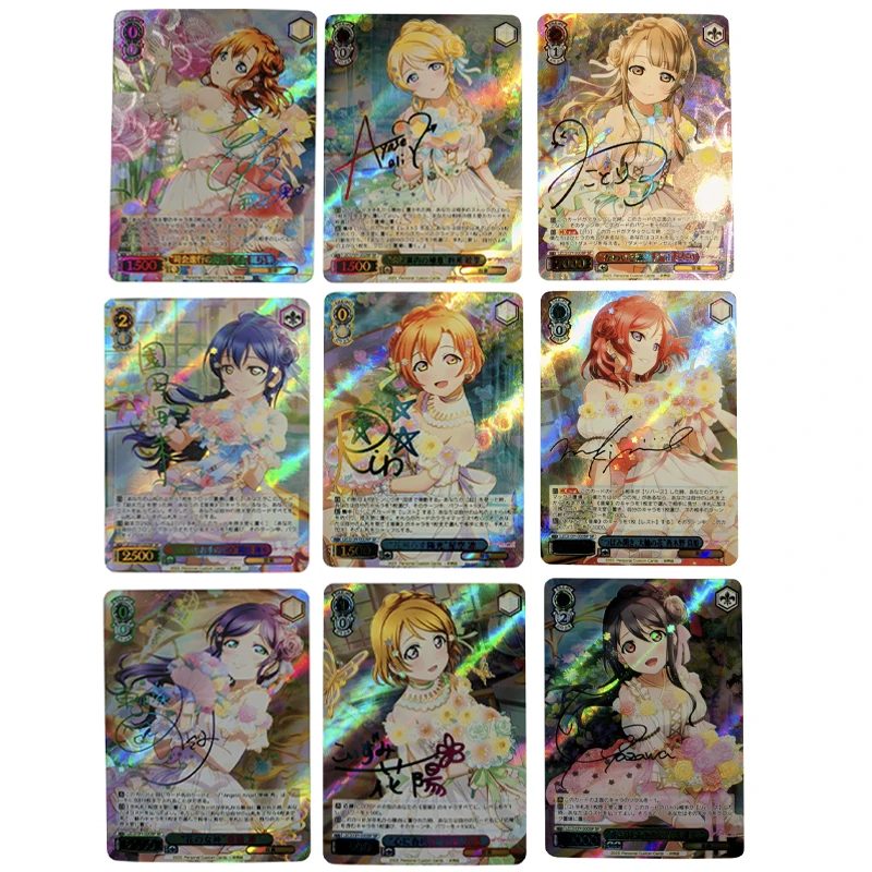 

9Pcs/set Diy Self Made A Version Lovelive Collection Card Hot Stamping Signature Card Refraction Color Flash Cards Gift