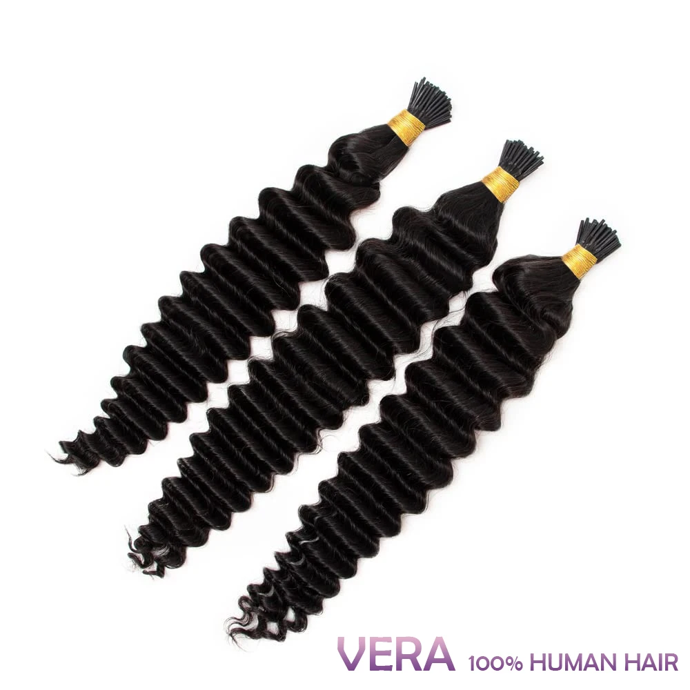 Microlink Deep Wave I Tip Human Hair Extension Pre Bonded Curly Brazilian Remy Hair Micro Stick I Tip Human Natural Black