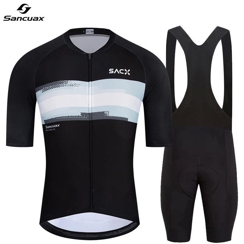 SANCUAX Men's Short Sleeves Cycling Jersey Set MTB Maillot Ropa Ciclismo Summer Road Bike Sport Breathable Cycling Clothing