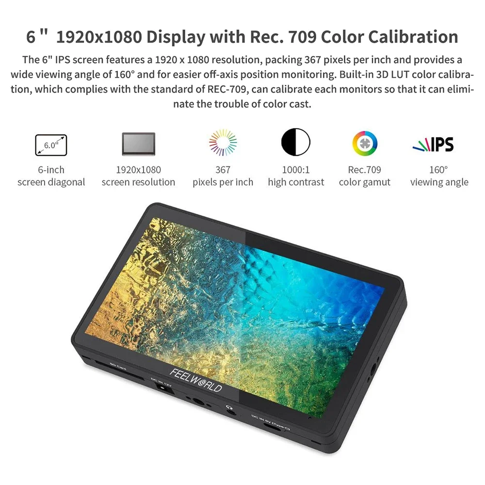 FEELWORLD F6 PLUS V2 6 Inch Camera DSLR Field Monitor 3D LUT Touch Screen IPS FHD 1920x1080 Video Focus Assist Support 4K HDMI