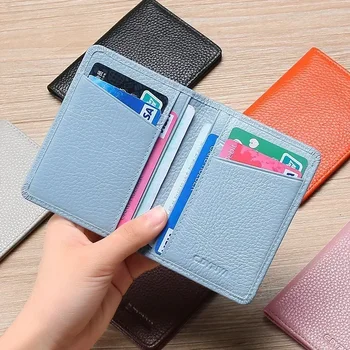 Multi-card Slot Solid Color Portable Leather Card Case Universal Bank Credit Card ID Bus Card Holder Travel Organizer Wallets 1