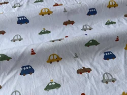 Pure Cotton Twill Printed Floral Fabric, 160x50cm - Ideal for Bedding, Handmade Crafts, and Decor (Car  white)