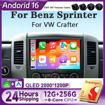 Radio multimedia para coche con pantalla de 10' Android 16 para VW Crafter y Mercedes Benz Sprinter, reproductor de video, GPS, estéreo, CarPlay+auto, WIFI+4G, DSP 1
