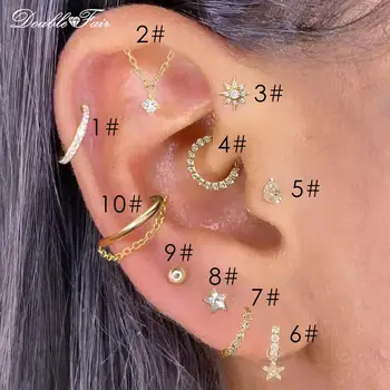 여성용 스테인리스 스틸 나선 Daith 귀걸이, 스타 클리커 링, 체인 로브 이주 스너그 이어 피어싱, 쥬얼리, 1 개