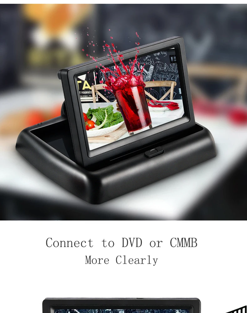 Foldable 4.3" TFT LCD HD800*480 Screen Car Monitor Reverse Parking monitor with 2 video input,8 led car Rearview camera gift