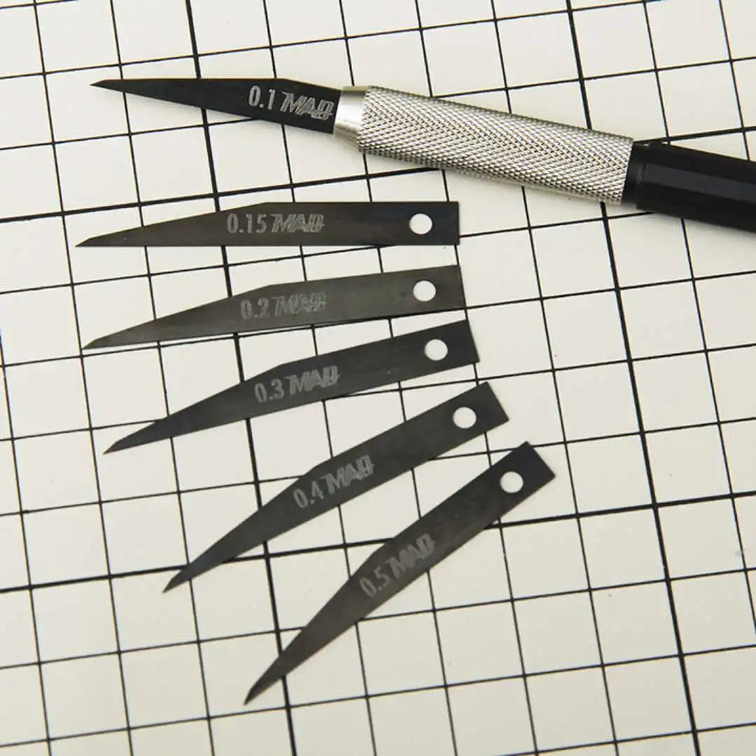 MADWORKS D.L.C 라인 조각기 블레이드, 0.1mm-0.5mm 모델 조각 칼, 군사 모델 공예 도구, 취미 DIY 핸들 없음