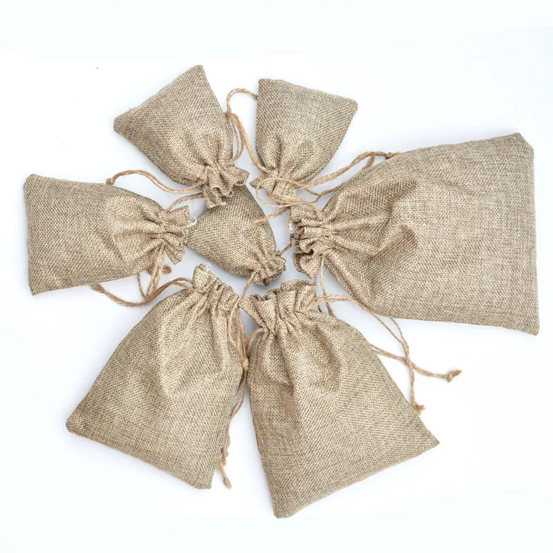 Vintage Retro Drawstring Jute Burlap Gift Bags Christmas Halloween Wedding Birthday Party Festival Supplies Candy Chocolate