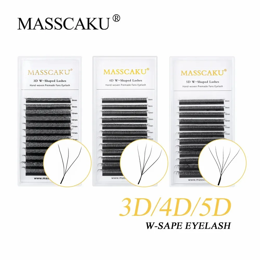MASSCAKU W Volume Fans 3D/4D/5D/6D Shape Double Tip Eyelashes Extensions 8-15mm Mixed C/D Curl False Lash Wholesale Makeup