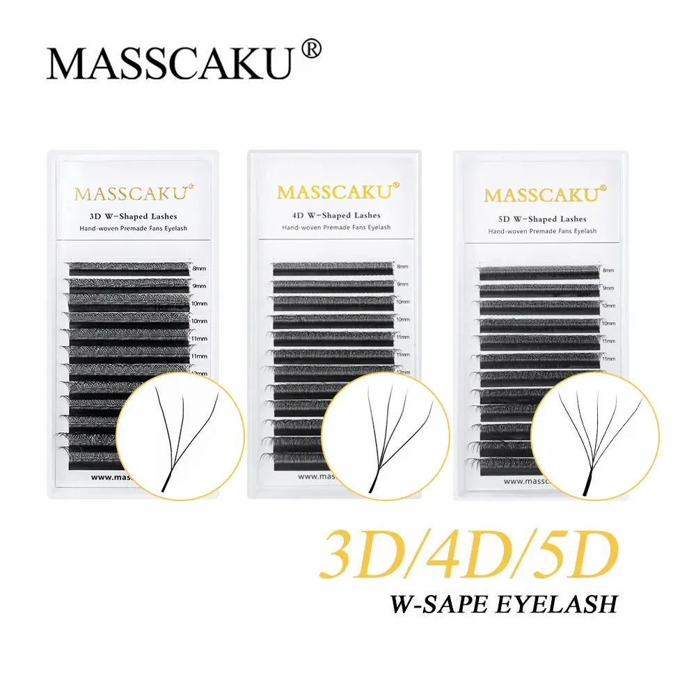 

MASSCAKU W Volume Fans 3D/4D/5D/6D Shape Double Tip Eyelashes Extensions 8-15mm Mixed C/D Curl False Lash Wholesale Makeup