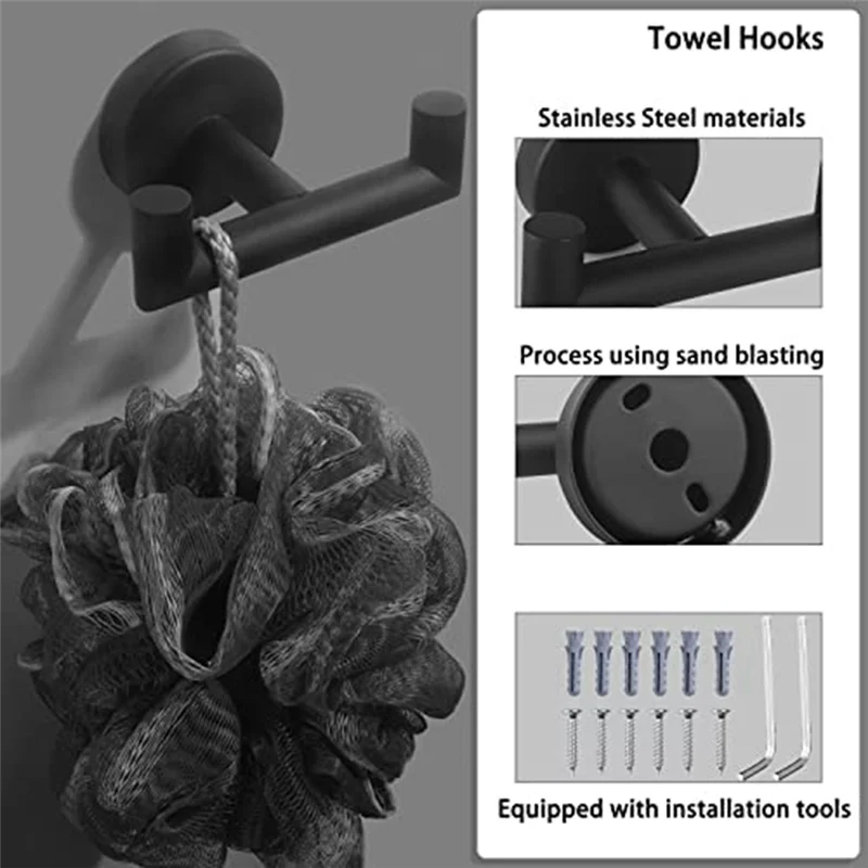 Double Towel Hooks For Bathroom Black Wall Mount Robe Hook Double Towel Hook Holder For Kitchen Bathroom