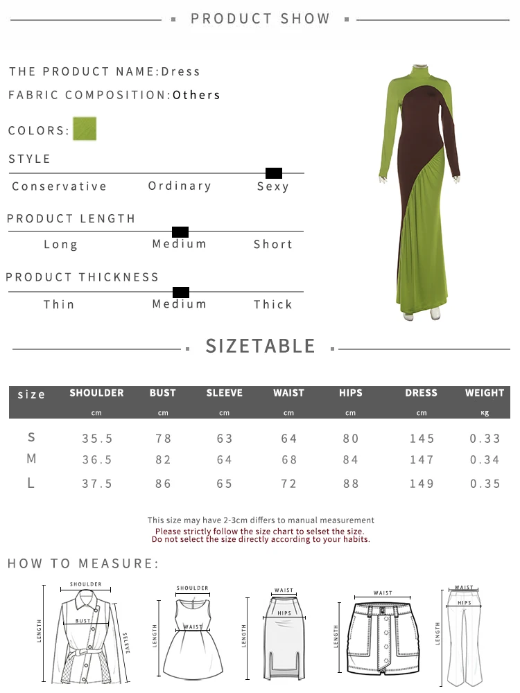 Sisterlinda Trend Patchwork Kleid Frau Herbst Kontrast Rollkragen Volle Hülse Dünne Stretch Casual Mode Elegante Vestidos – Detail 1