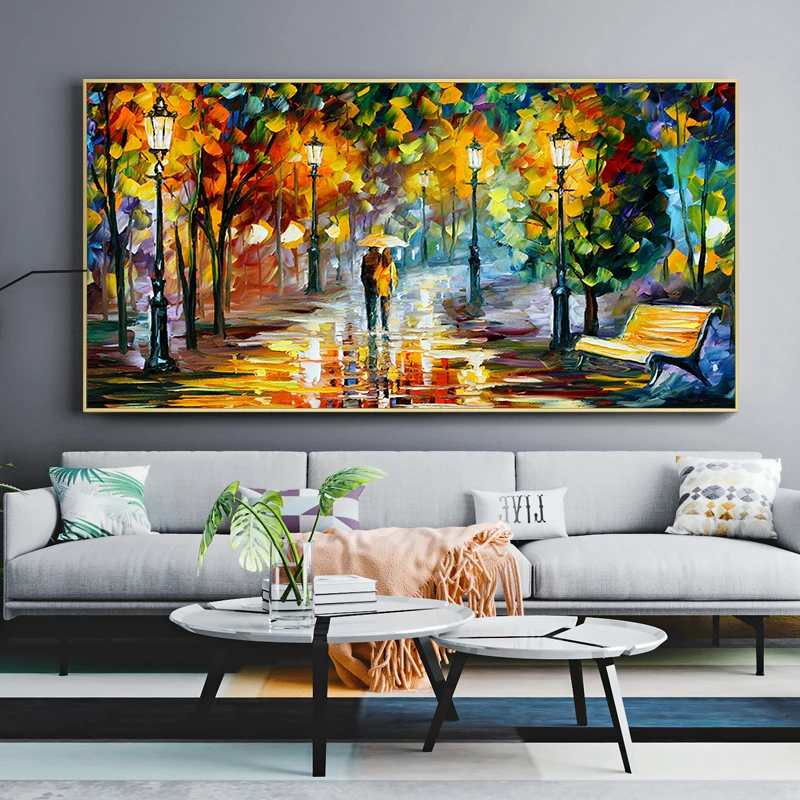 

Lover In The Rainy Light Road Abstract Landscape Canvas Painting Posters and Prints Wall Art Pictures for Living Room Decor