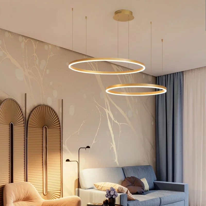 Modern Led Chandelier Home Lighting Brushed Rings Ceiling Mounted Chandelier Lighting Hanging Lamp Gold&Coffee Color chandelier lighting