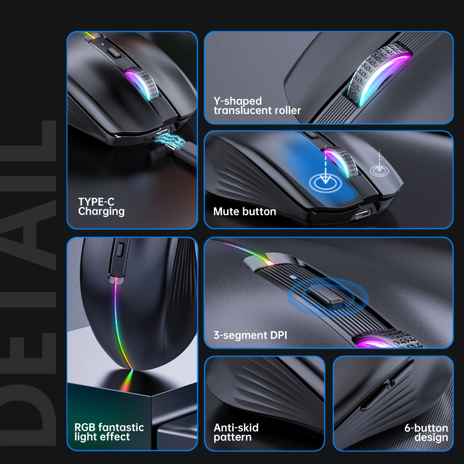 Type-c Rechargeable Wireless mouse Bluetooth RGB USB Ergonomic Gaming Mouse Silent for Computer Laptop Macbook wireless mouse,gaming mouse