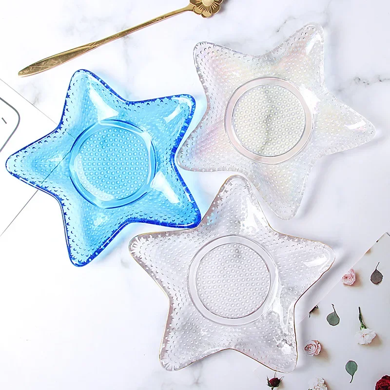1 Piece Glass Saucer Transparent Sea Creature Shape Seastar Scallop Snail Snack Cheese Pudding Bread Serving Plate