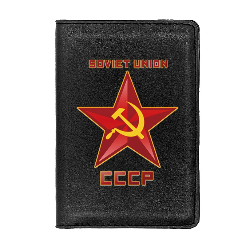 

Классическая обложка для паспорта СССР Советского Союза для мужчин и женщин, кожаная тонкая Обложка для удостоверения личности, держатель для путешествий, карманный кошелек, кошелек для денег