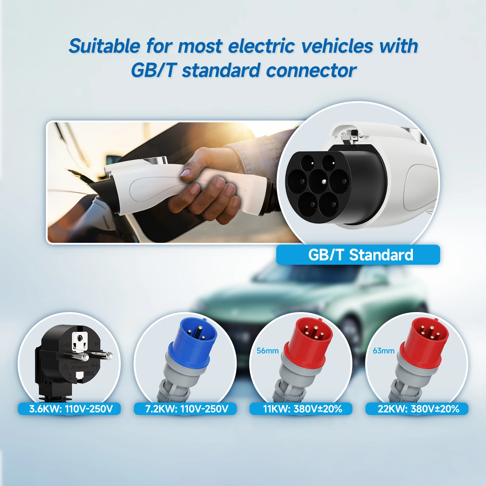 GB/T EV charger operating in rain demonstrating IP65 waterproof rating