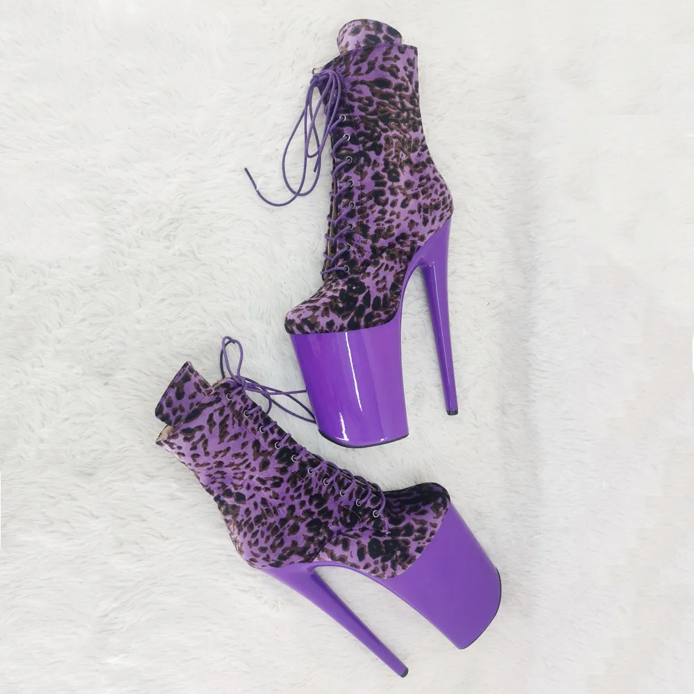 Leecabe  23CM/9inches  Leopard  upper Sexy boots  High Heels Platform Pole Dance shoes